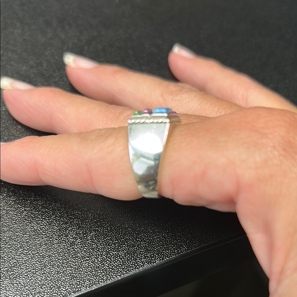 Multicolor Silver Geometric Ring - image 3